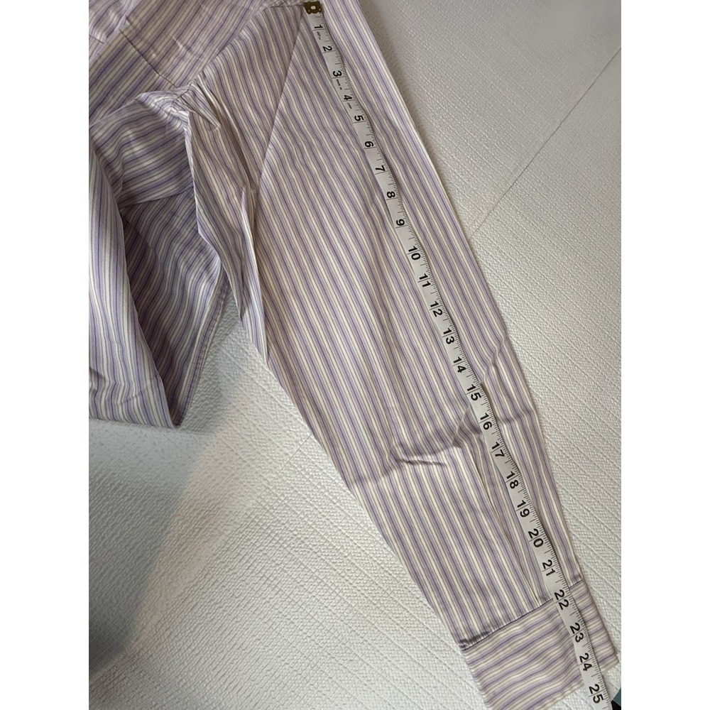 Poggiani 1958 Italy Striped Dress Shirt 16 Lavender Beige Cotton Italian Classic - Picture 8 of 11